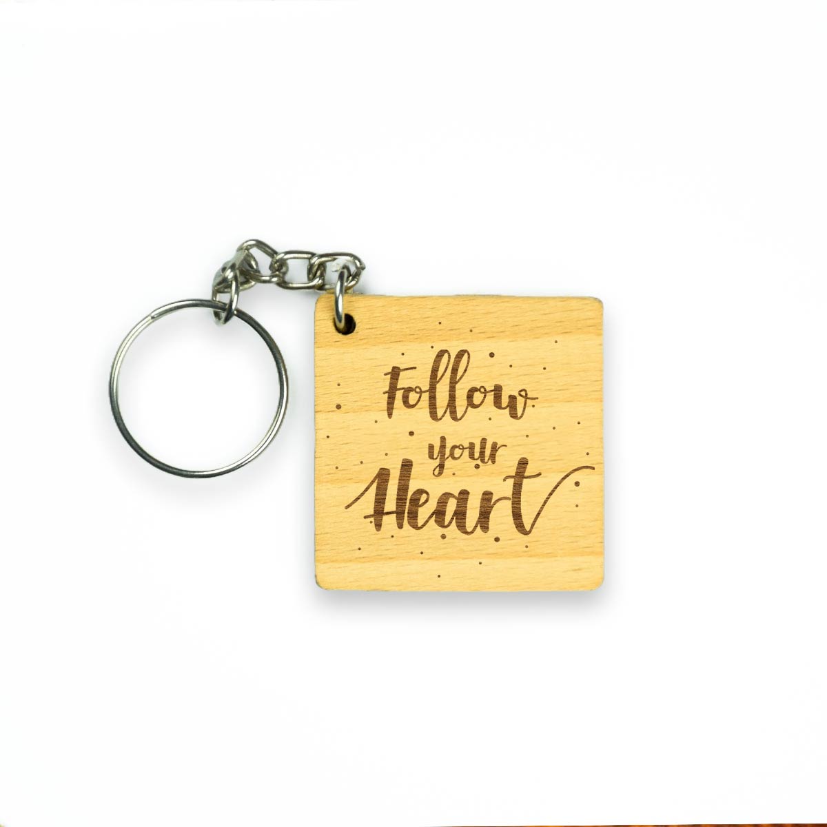 Follow Your Heart Engraved Wooden Keychain for Couple