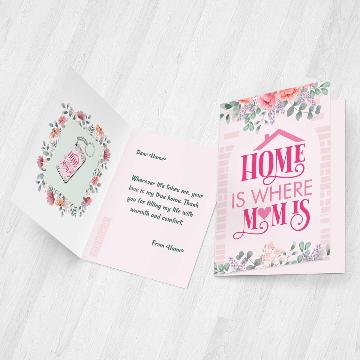 Home Is Where Mom Greeting Card & Keychain Combo Gift For Mother's Day