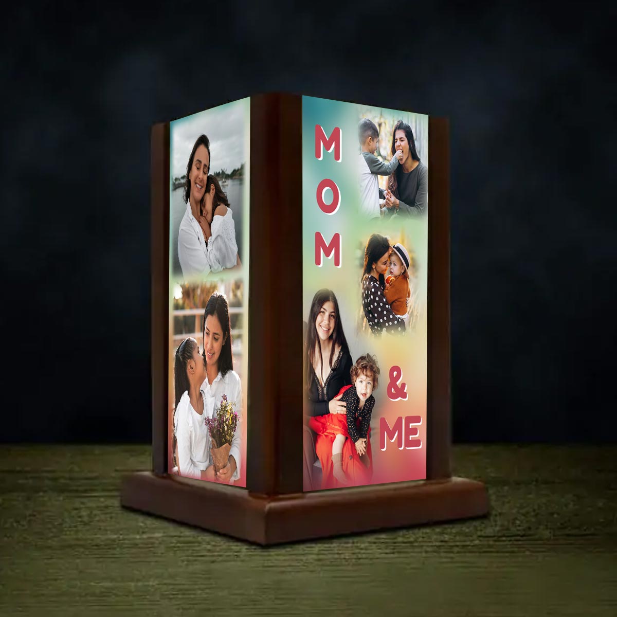 Personalized Mom & Me Photo Grid Table Lamp For Mother's Day