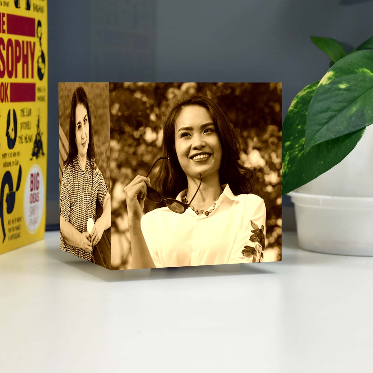 Customized Photo Cube Lamp With Wooden Base For Mother's Day