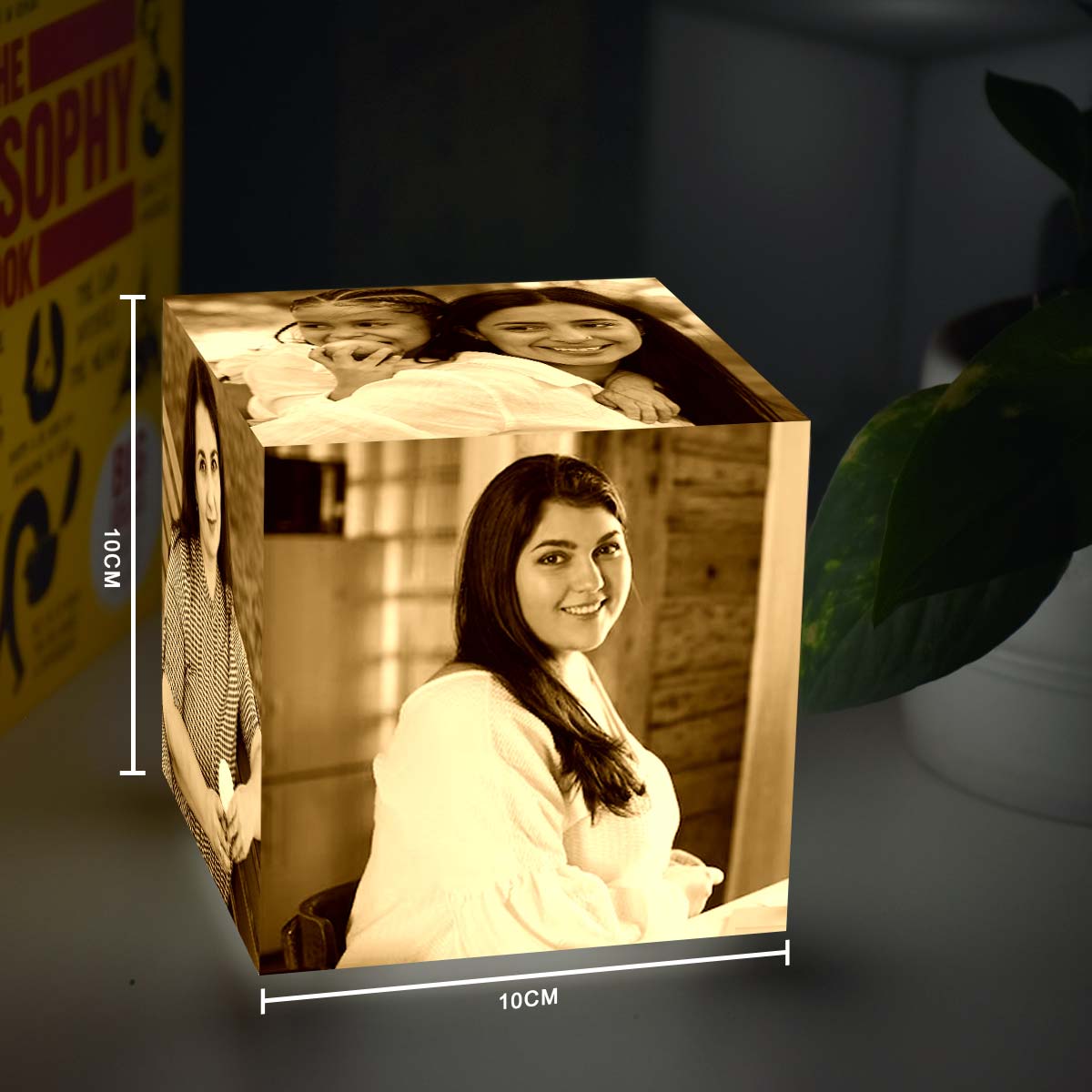 Customized Photo Cube Lamp With Wooden Base For Mother's Day