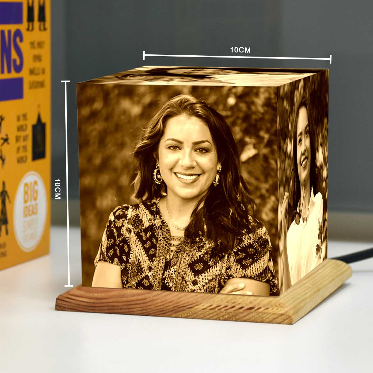Customized Photo Cube Lamp With Wooden Base For Mother's Day