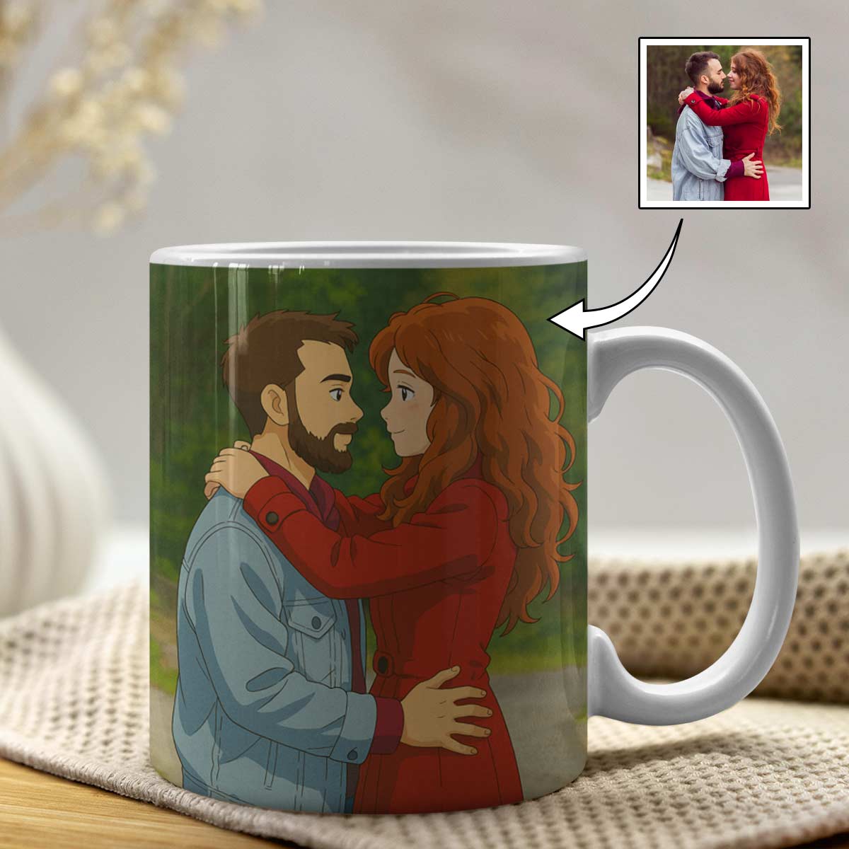 Personalized Anime Ghibli Image Coffee Mug Gift for Couple