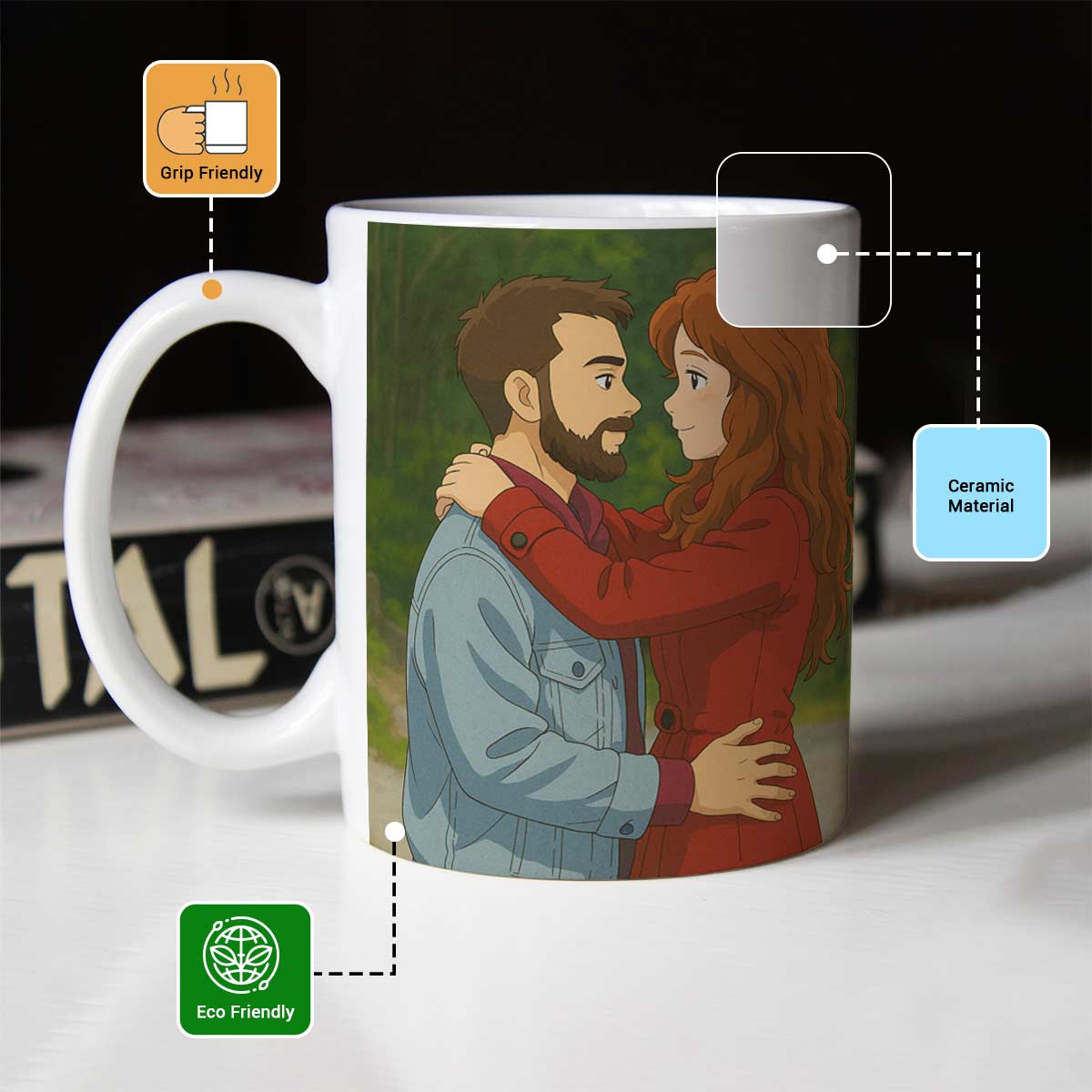 Personalized Anime Ghibli Image Coffee Mug Gift for Couple