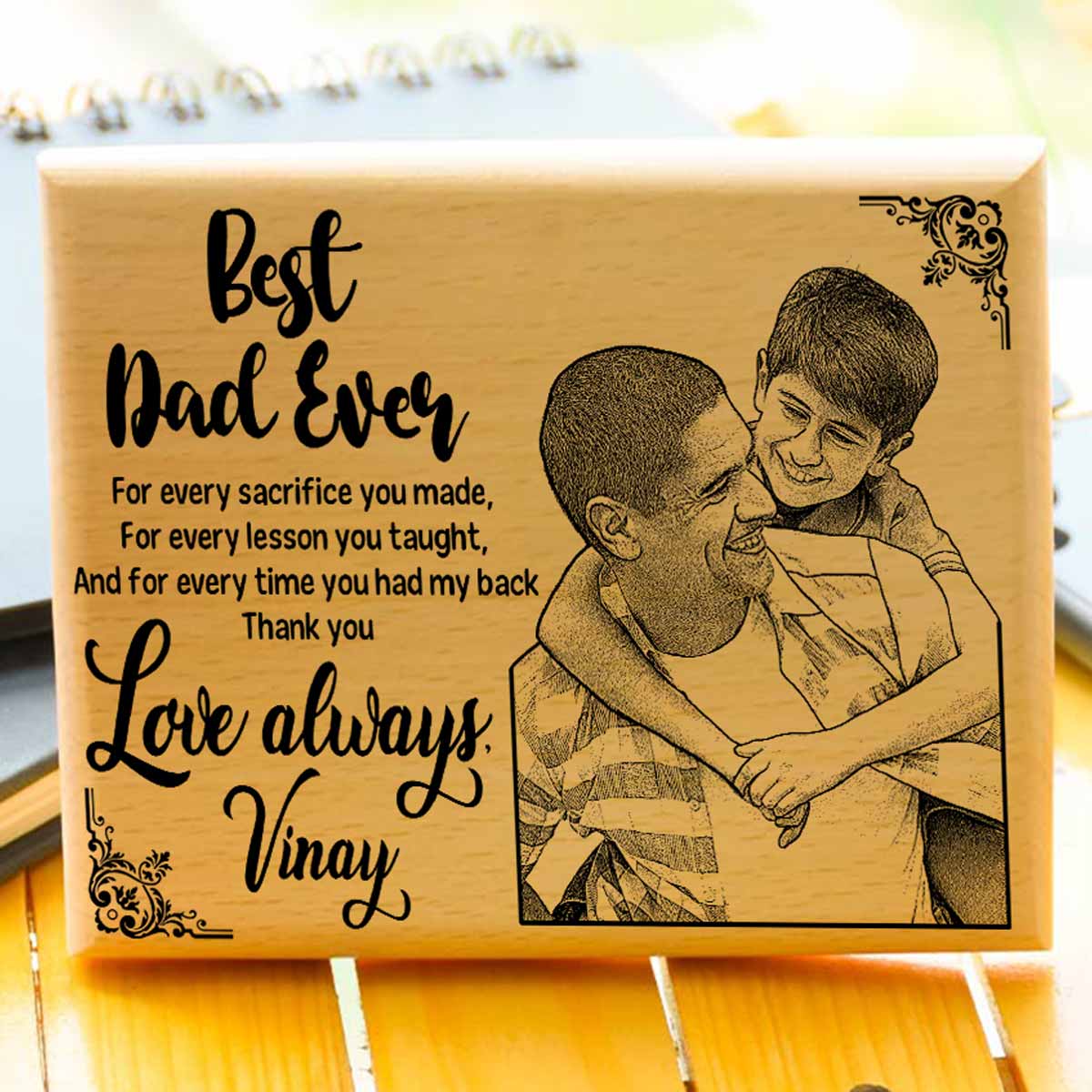 Personalized Best Dad Ever Engraved Wooden Photo Frame Gift for Father