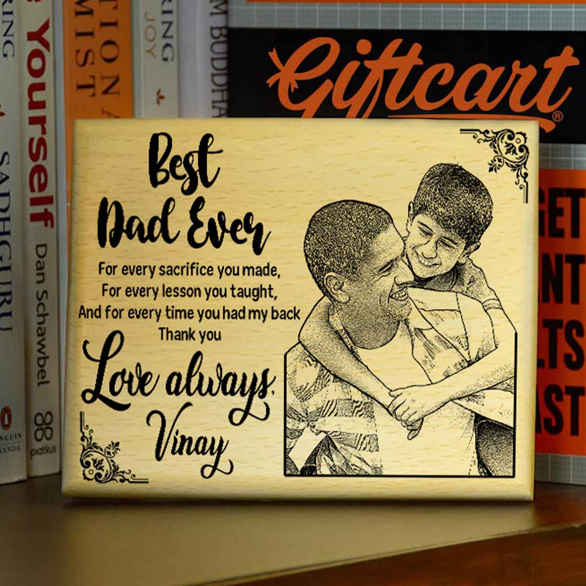 Personalized Best Dad Ever Engraved Wooden Photo Frame Gift for Father