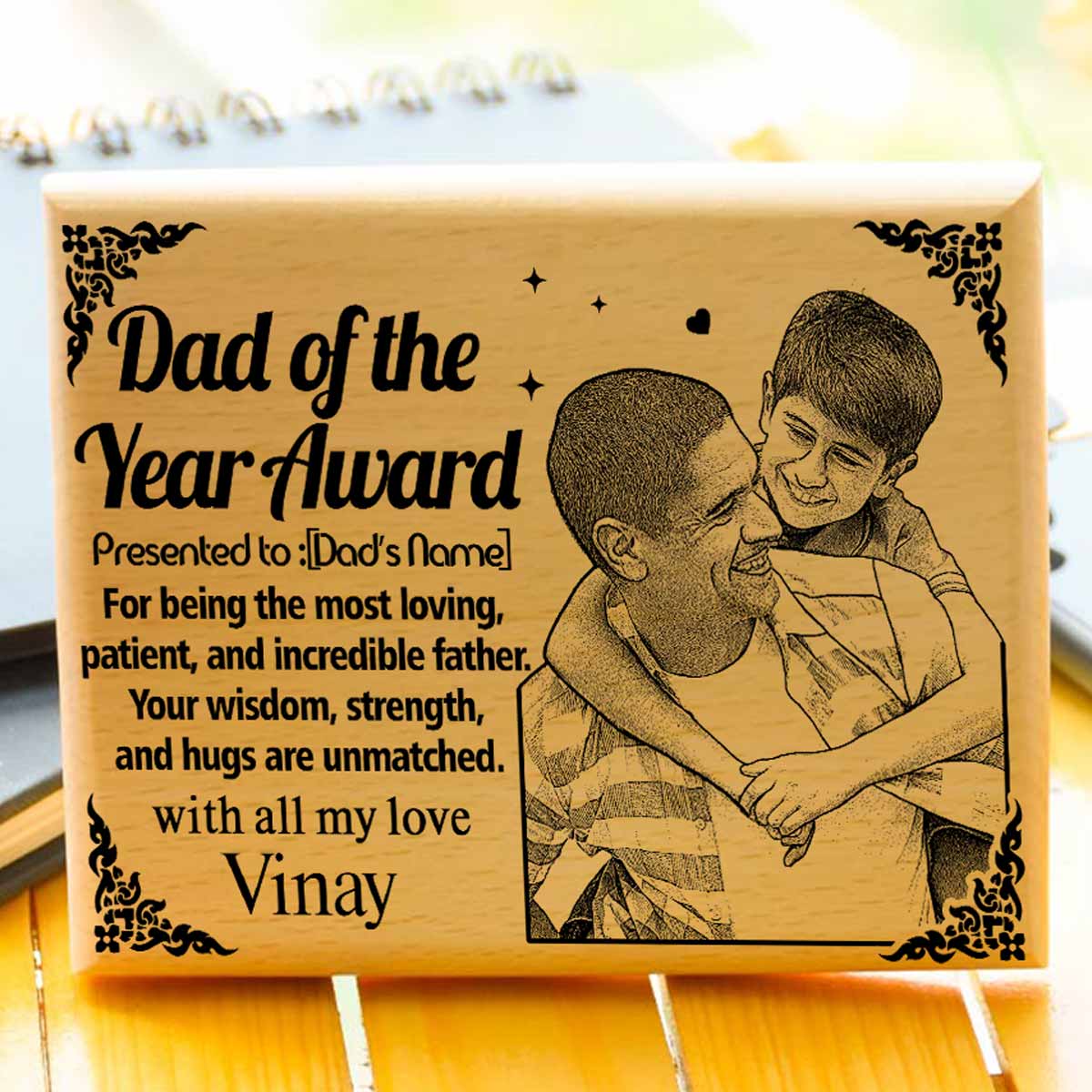 Personalized Dad Of The Year Engraved Wooden Photo Frame Gift for Father