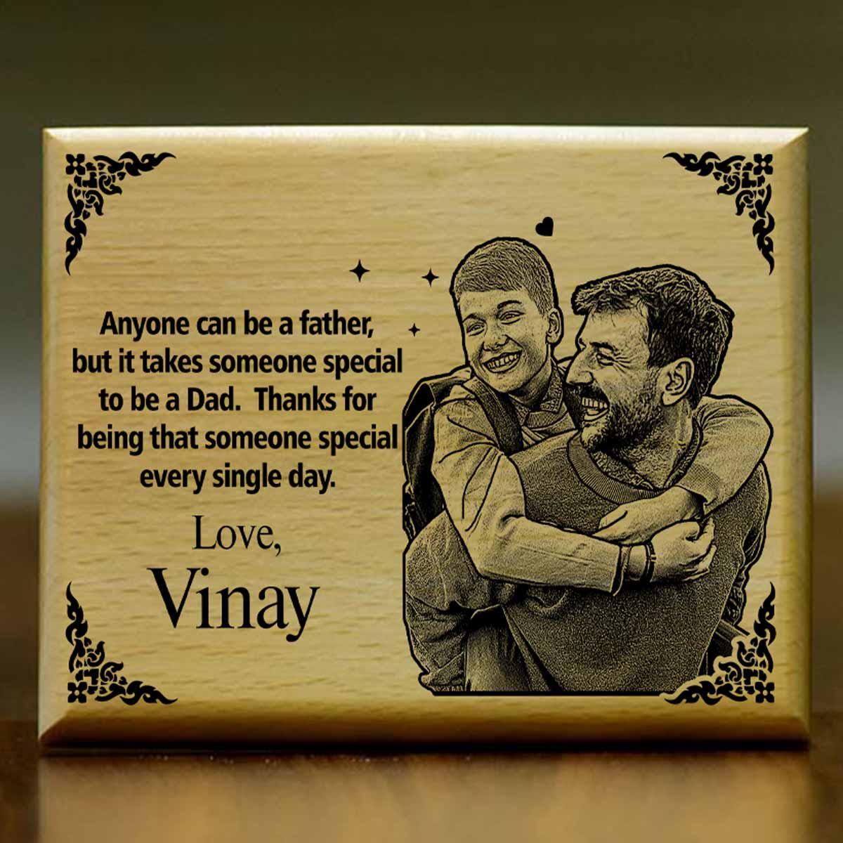 Personalized Thanks & Love Engraved Wooden Photo Frame Gift for Dad