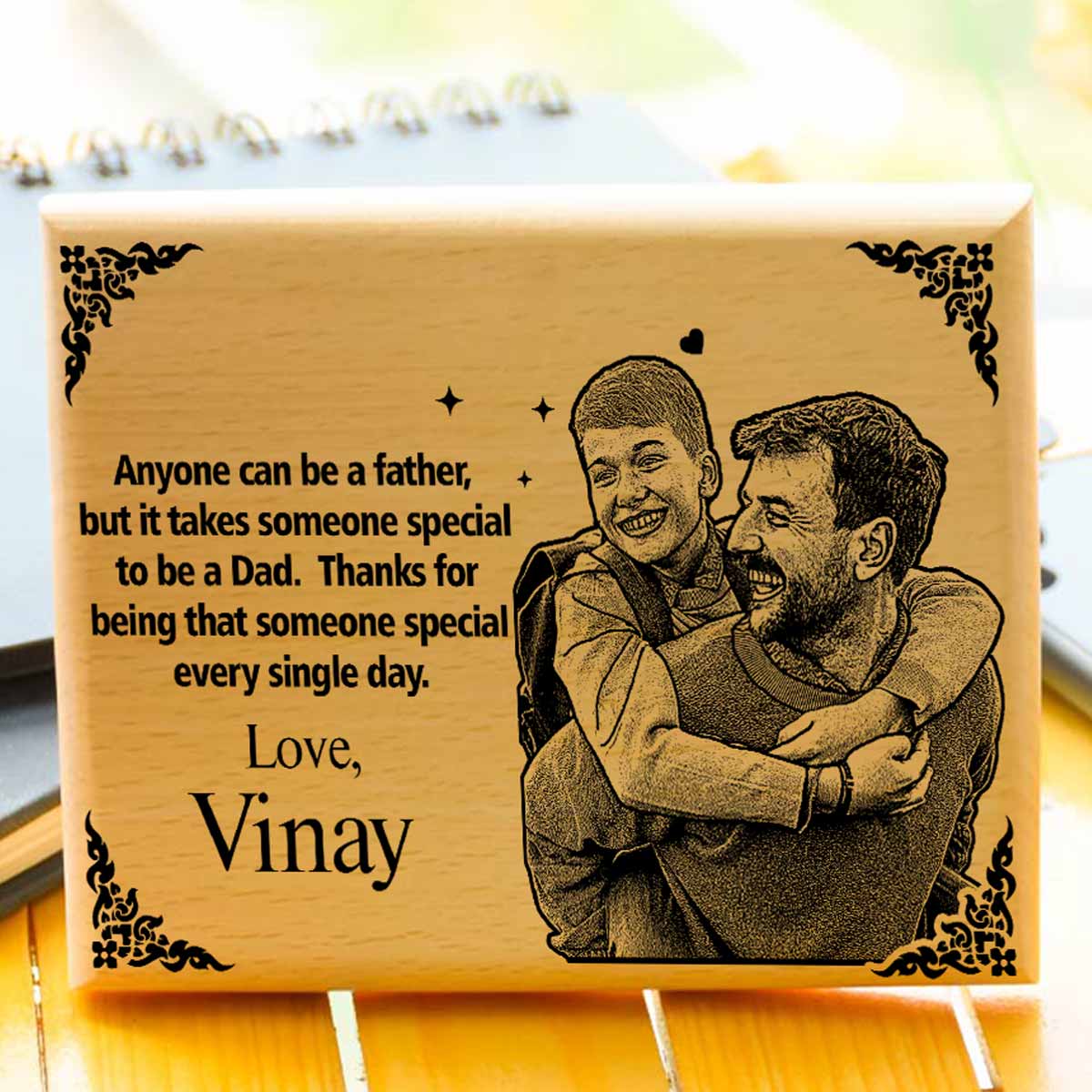 Personalized Thanks & Love Engraved Wooden Photo Frame Gift for Dad