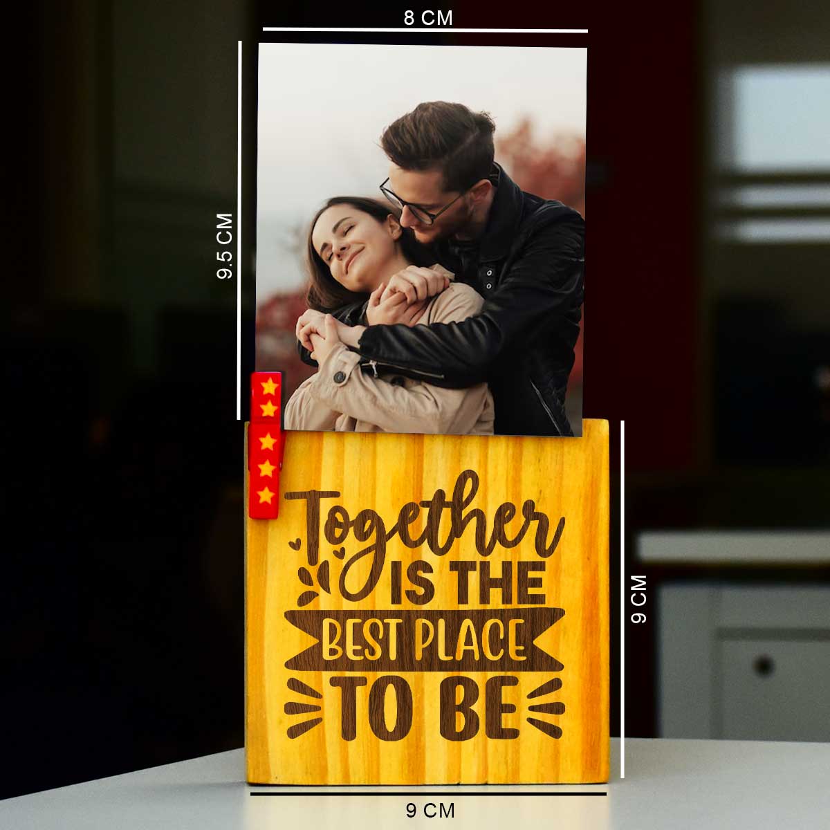 Personalized Together Is The Best Place Engraved Wooden Block With Photo For Couple
