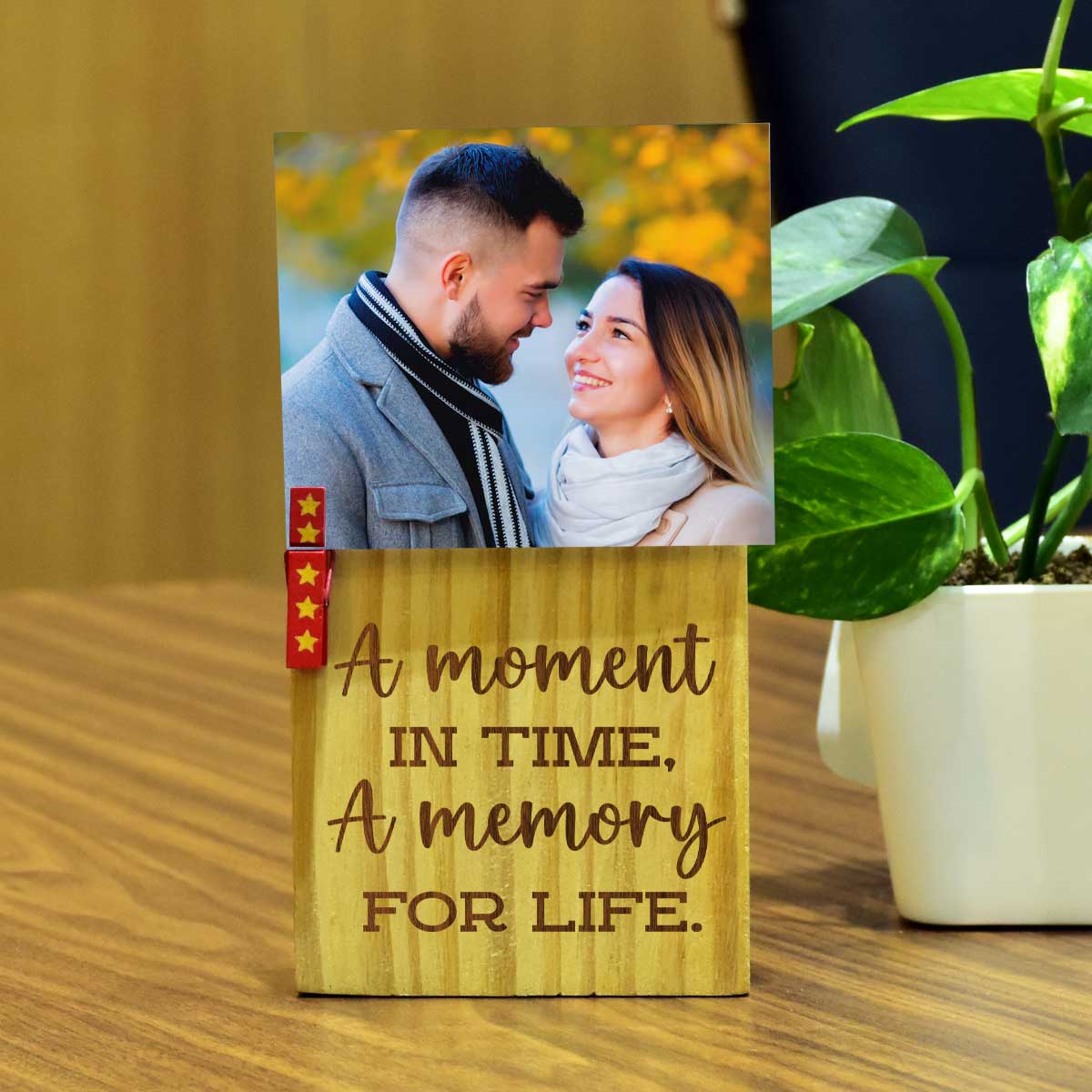Personalized A Moment In Time, A Memory For Life Engraved Wooden Block With Photo