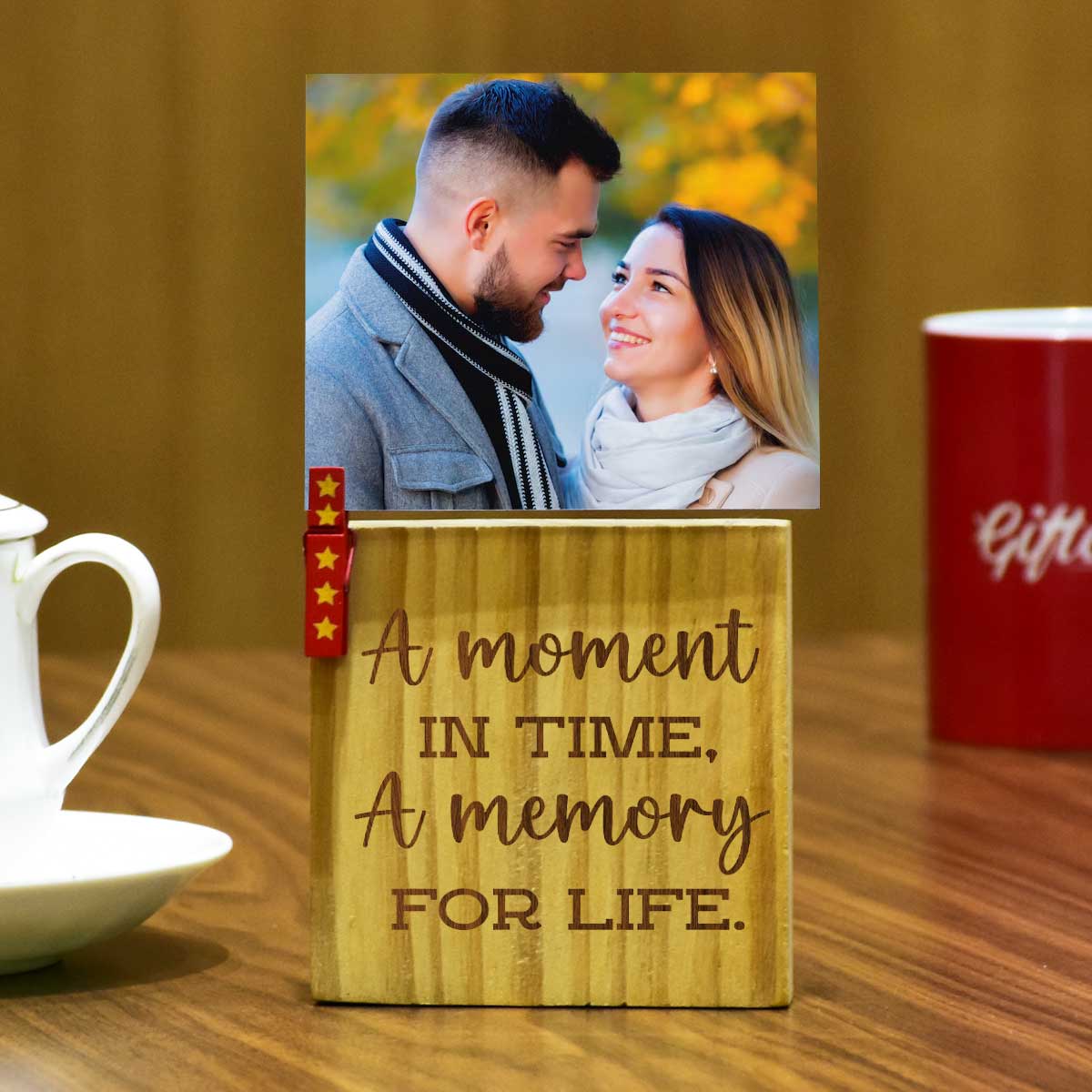 Personalized A Moment In Time, A Memory For Life Engraved Wooden Block With Photo