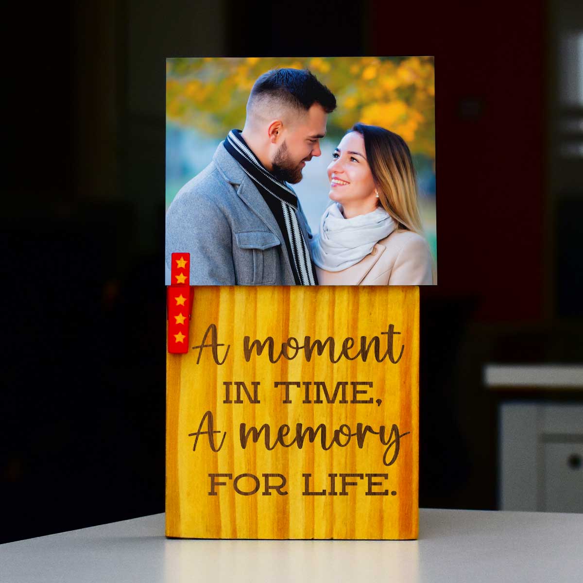 Personalized A Moment In Time, A Memory For Life Engraved Wooden Block With Photo
