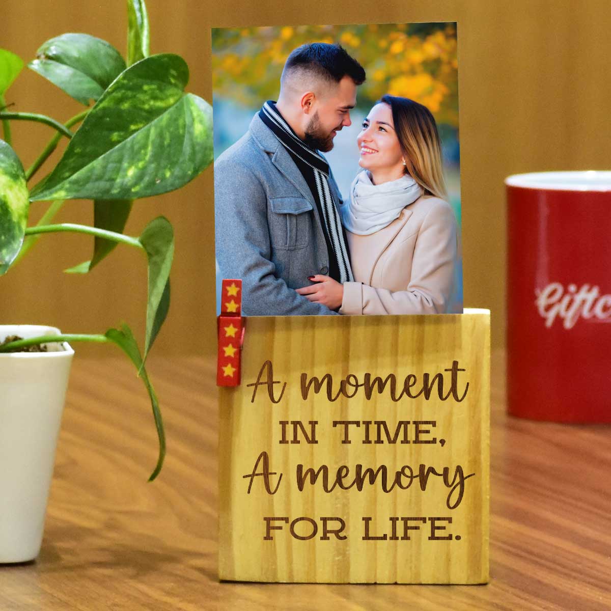 Personalized A Moment In Time, A Memory For Life Engraved Wooden Block With Photo