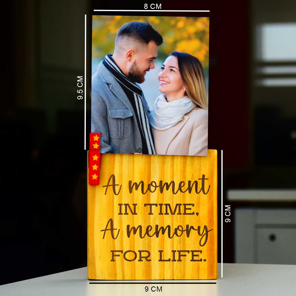 Personalized A Moment In Time, A Memory For Life Engraved Wooden Block With Photo