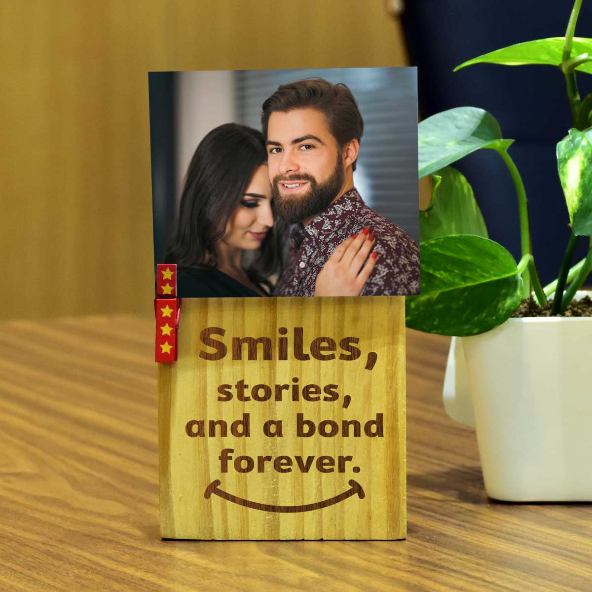 Personalized Smiles, Stories And Bond Forever Engraved Wooden Block With Photo
