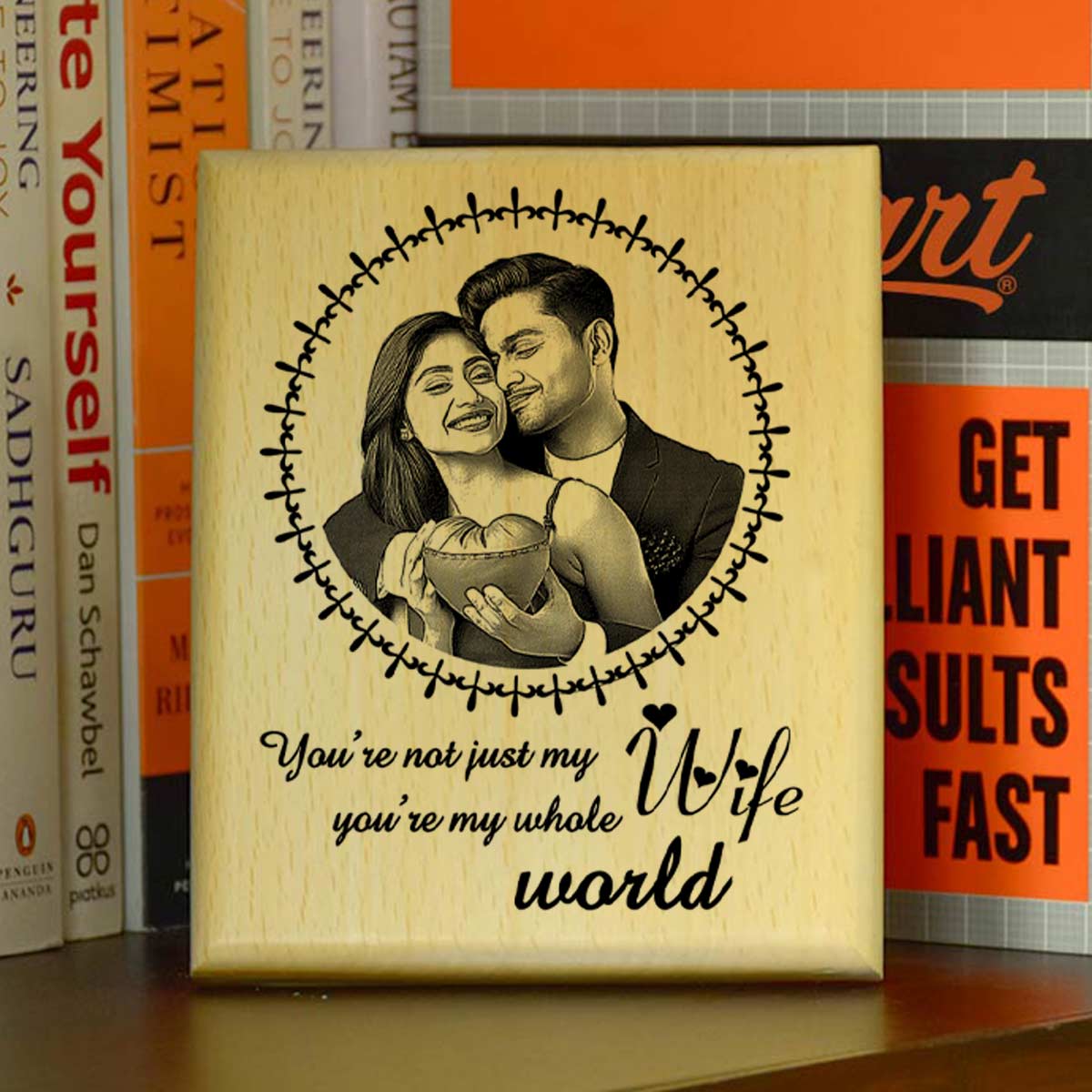 Customized My Wife My Whole World Engraved Wooden Photo Frame Gift for Wife