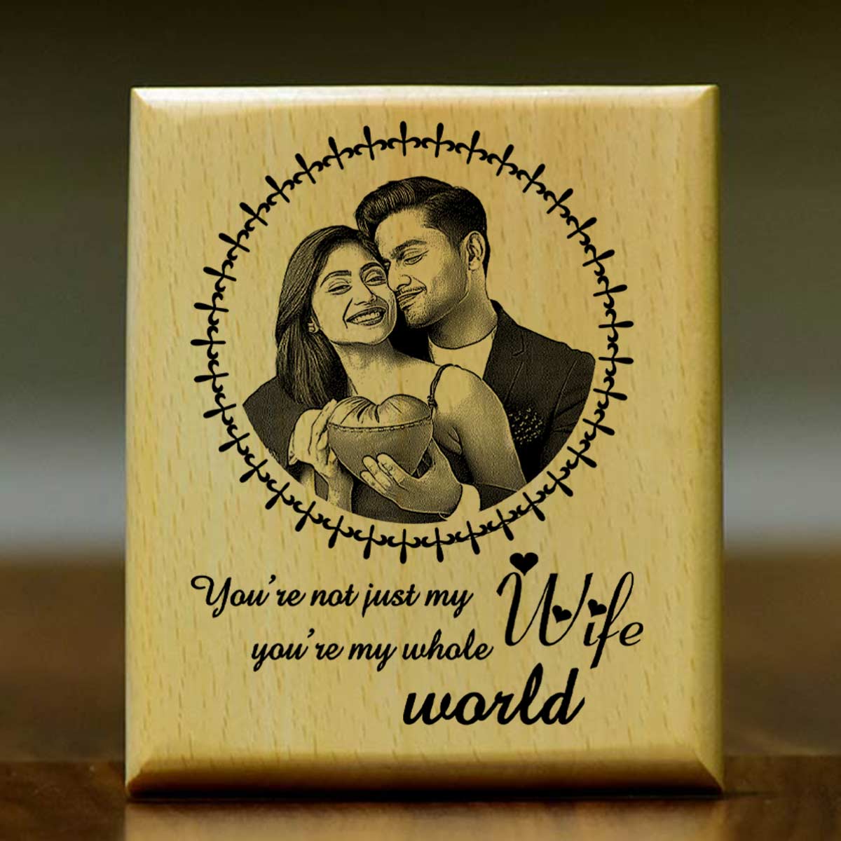 Customized My Wife My Whole World Engraved Wooden Photo Frame Gift for Wife