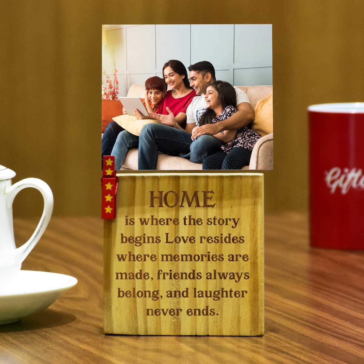 Customized Home Is Where The Story Begins Wooden Block With Photo Gift For Family, Parents