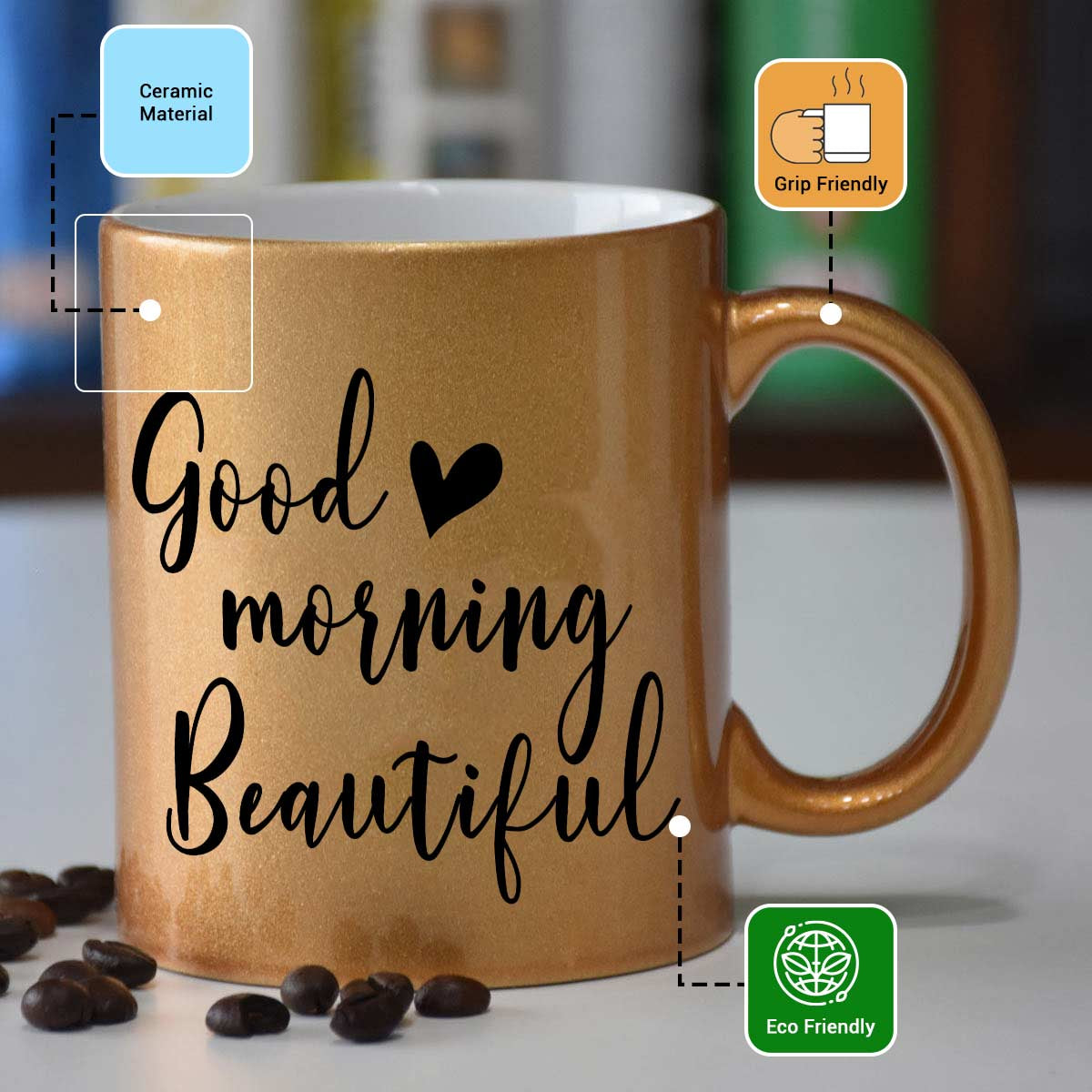 Good Morning Beautiful Golden Coffee Mug Gift For Parents, Siblings, Couple, Bf, Gf