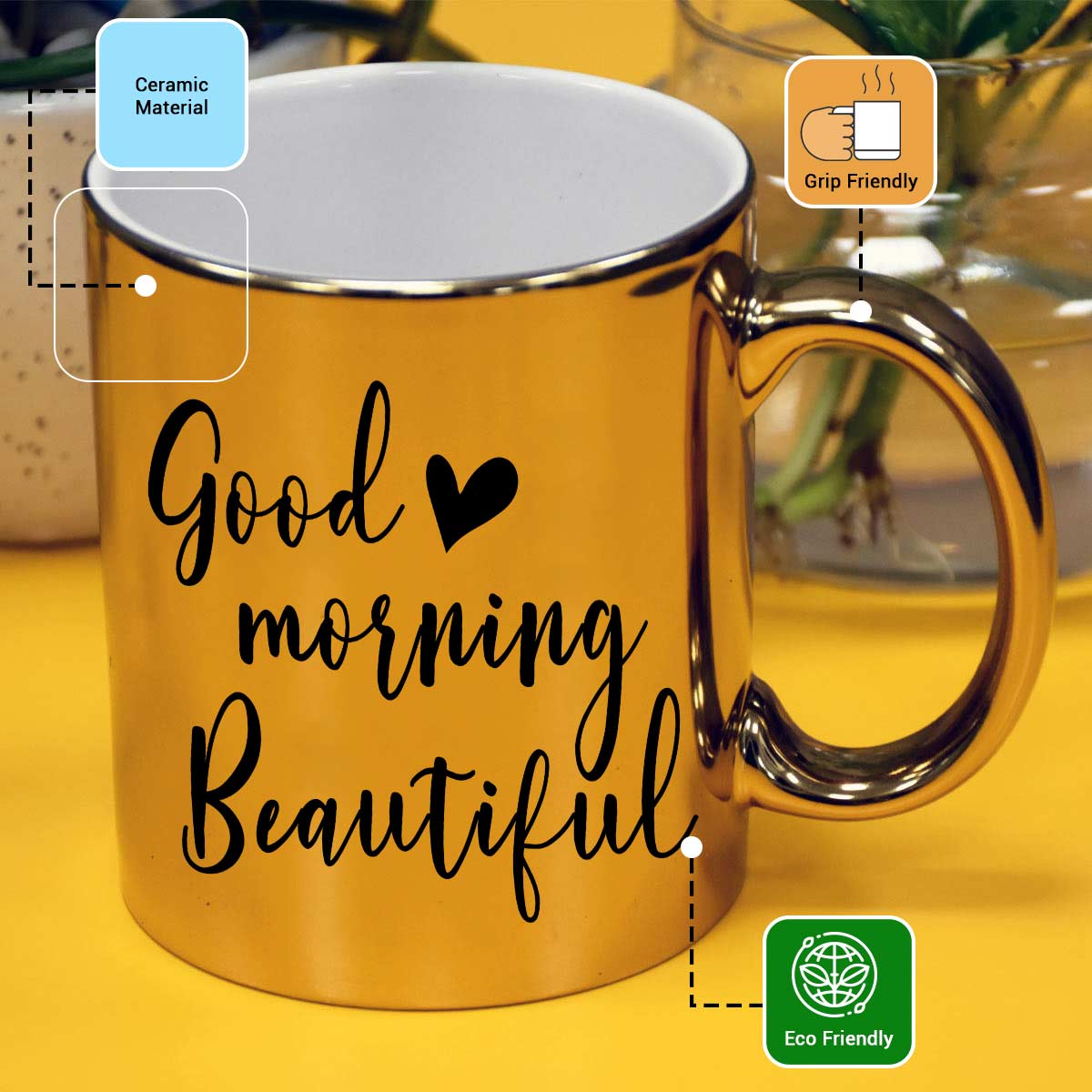 Good Morning Beautiful Golden Coffee Mug Gift For Parents, Siblings, Couple, Bf, Gf