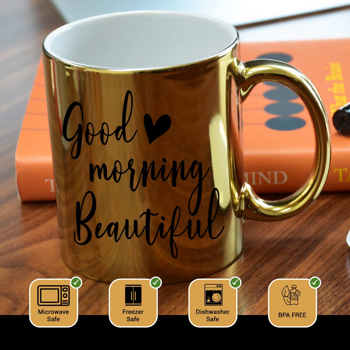 Good Morning Beautiful Golden Coffee Mug Gift For Parents, Siblings, Couple, Bf, Gf