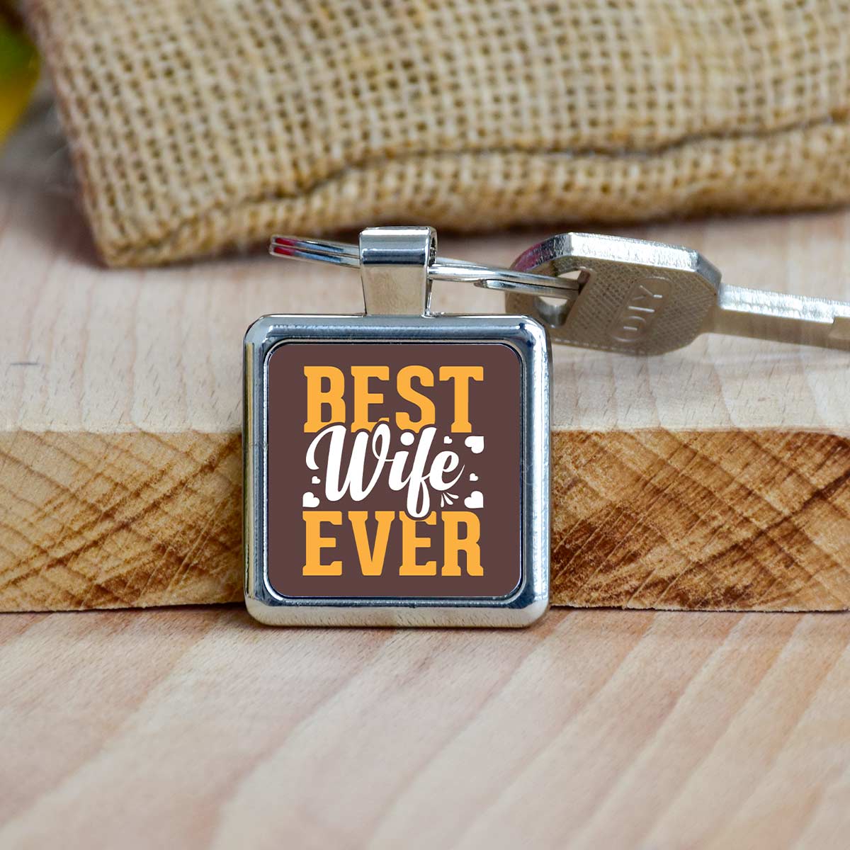 Best Wife Ever Square Metal Keychain Gift For Partner