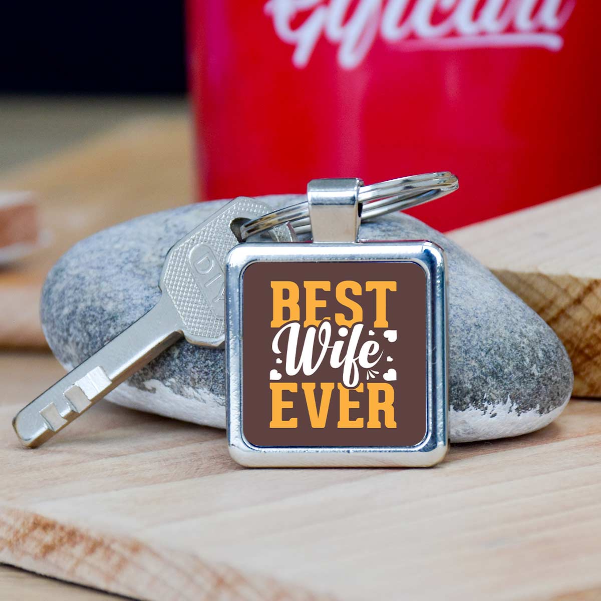 Best Wife Ever Square Metal Keychain Gift For Partner