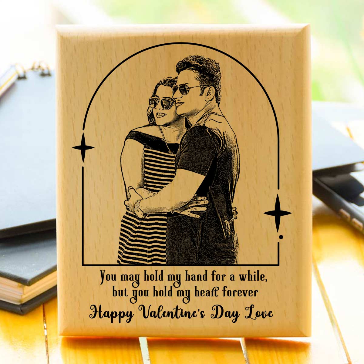 Personalized Happy Valentine's Day Love Engraved Wooden Photo Frame Gift For Couple