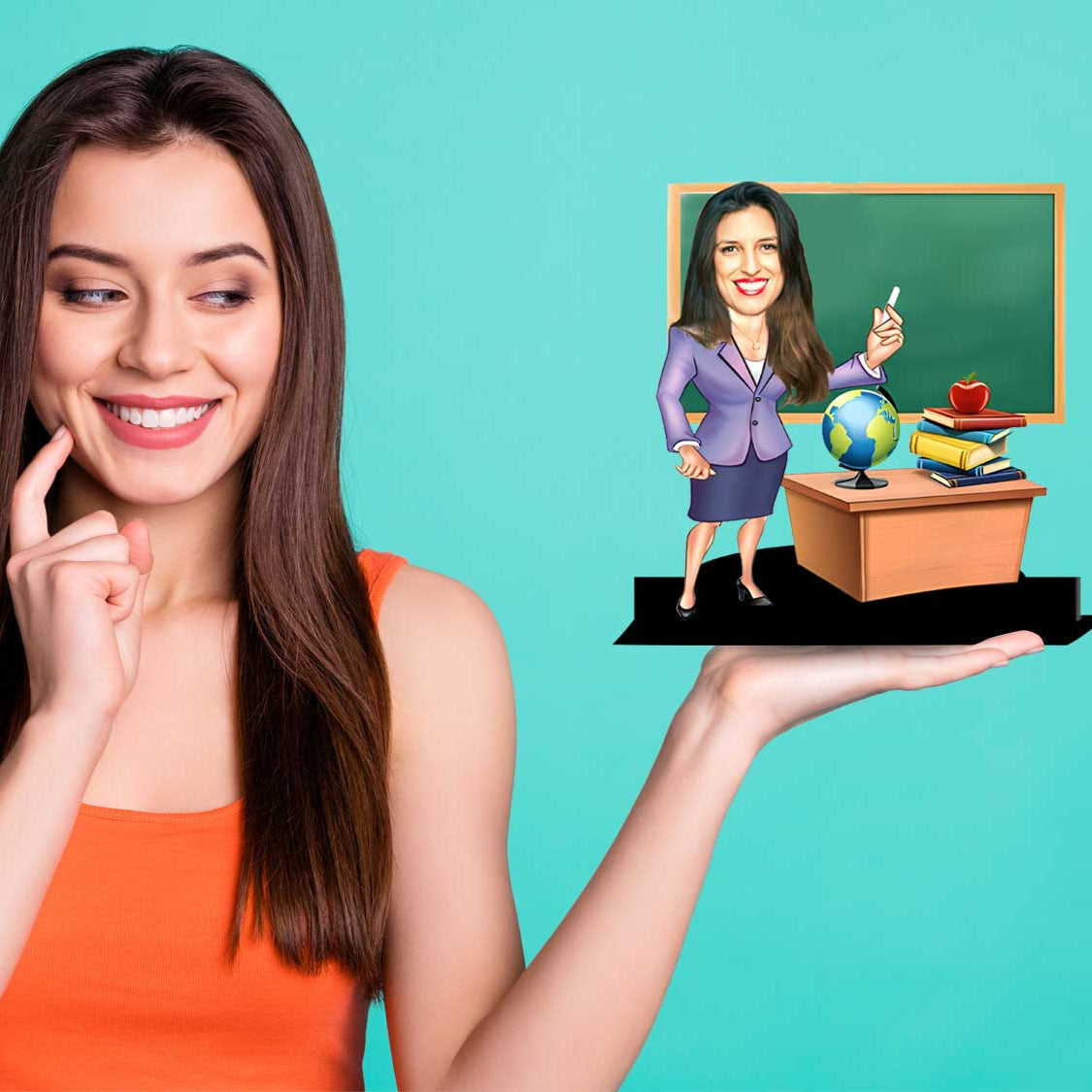 Personalised Caricature Gift for Teacher (Female)
