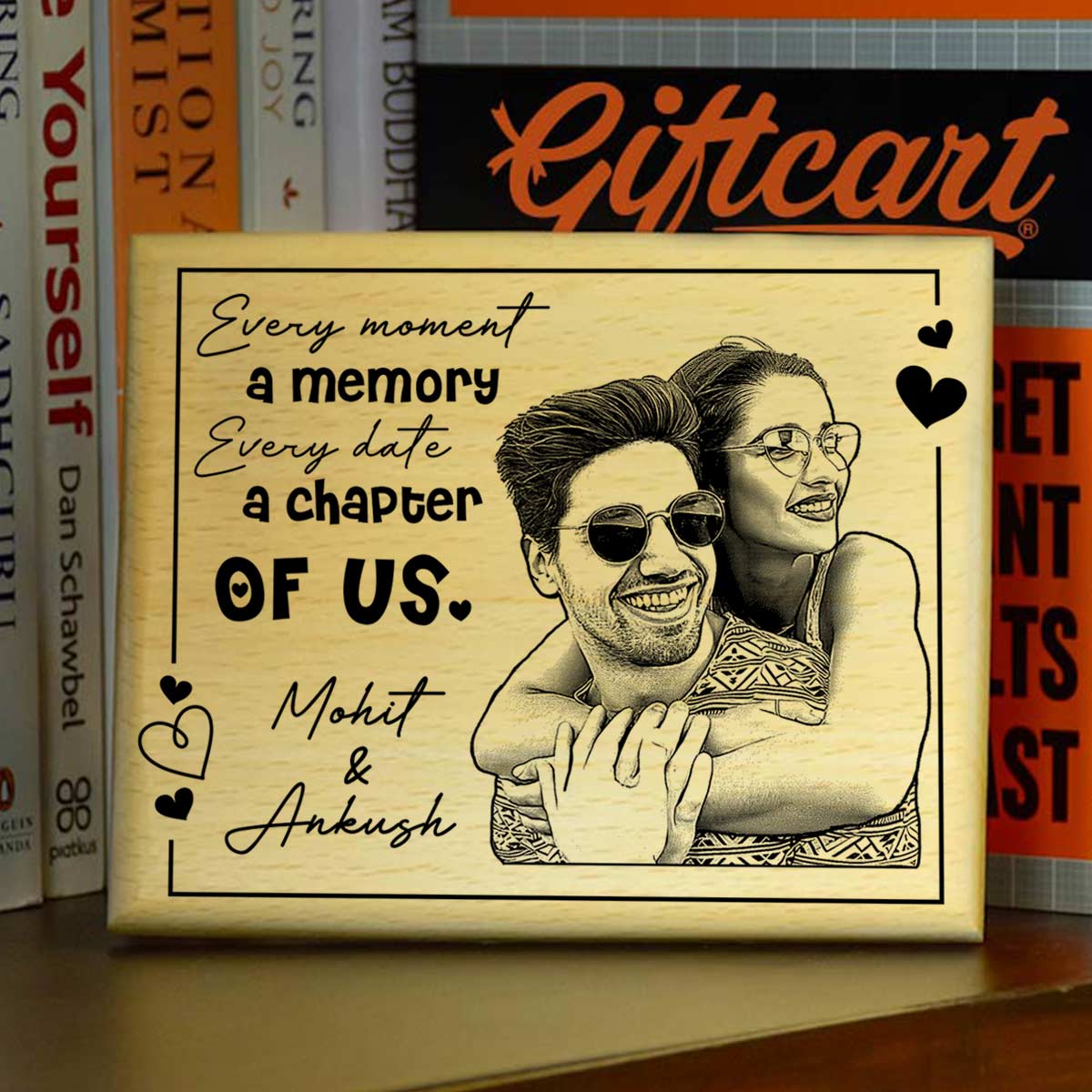 Every Moment, Every Chapter – Personalized Wooden Engraved Photo frame