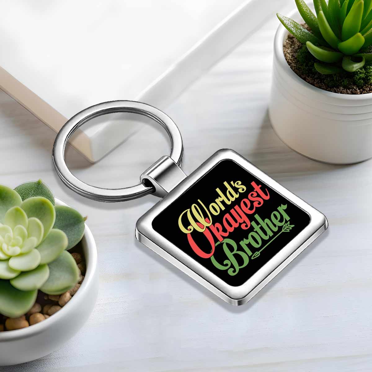 World's Okayest Brother Metal Keychain