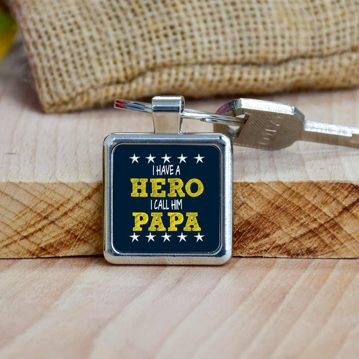 Papa My Hero Metal Keychain