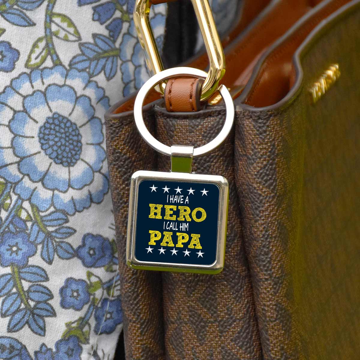 Papa My Hero Metal Keychain