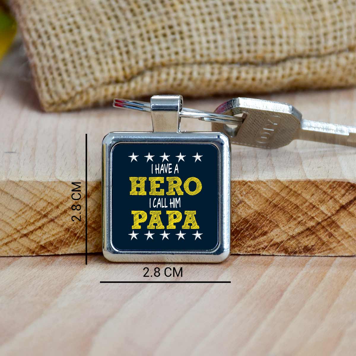 Papa My Hero Metal Keychain