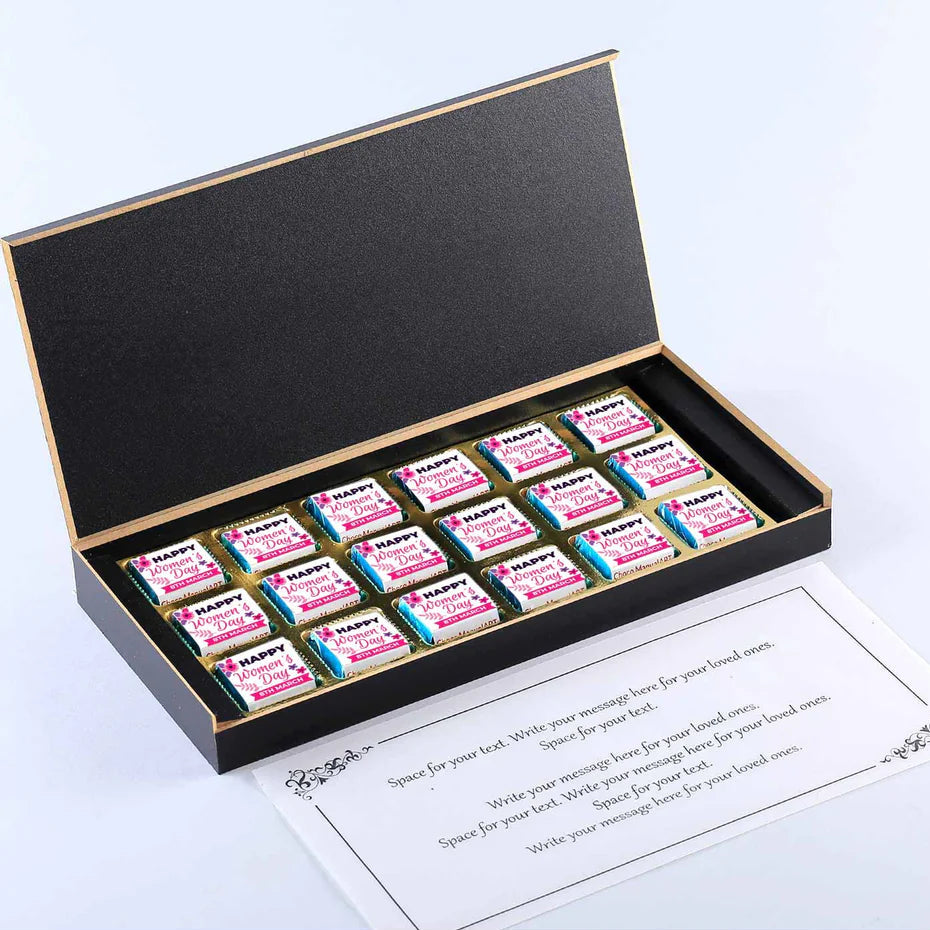 Woman's shadow printed pink designer gift of chocolates