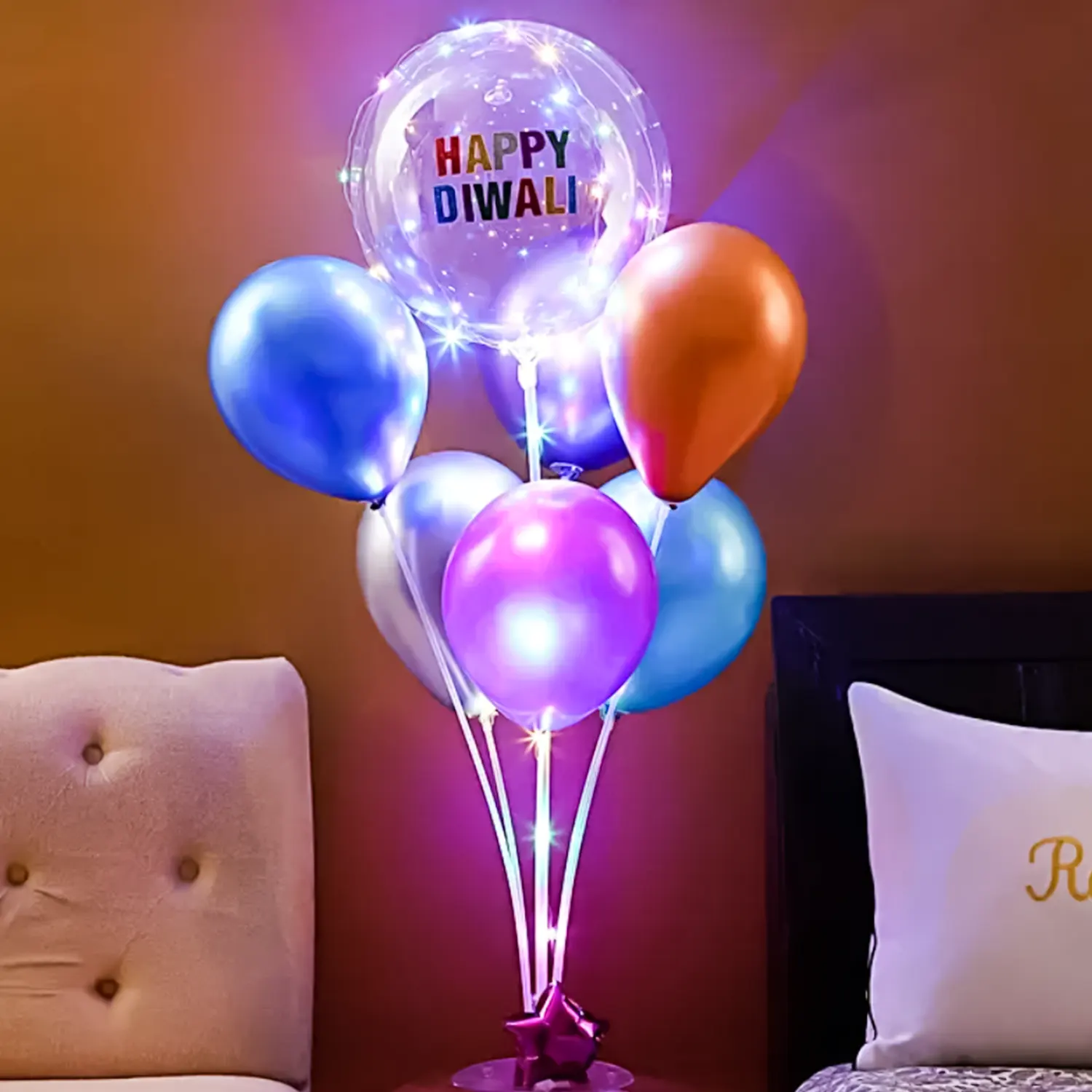 Glittery Happy Diwali Balloon Bouquet-4