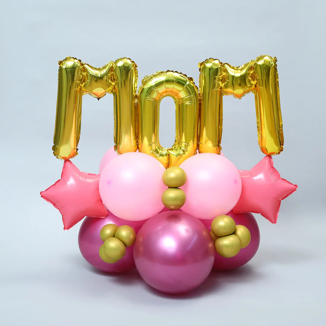 Mom Pink & Golden Balloons Arrangement