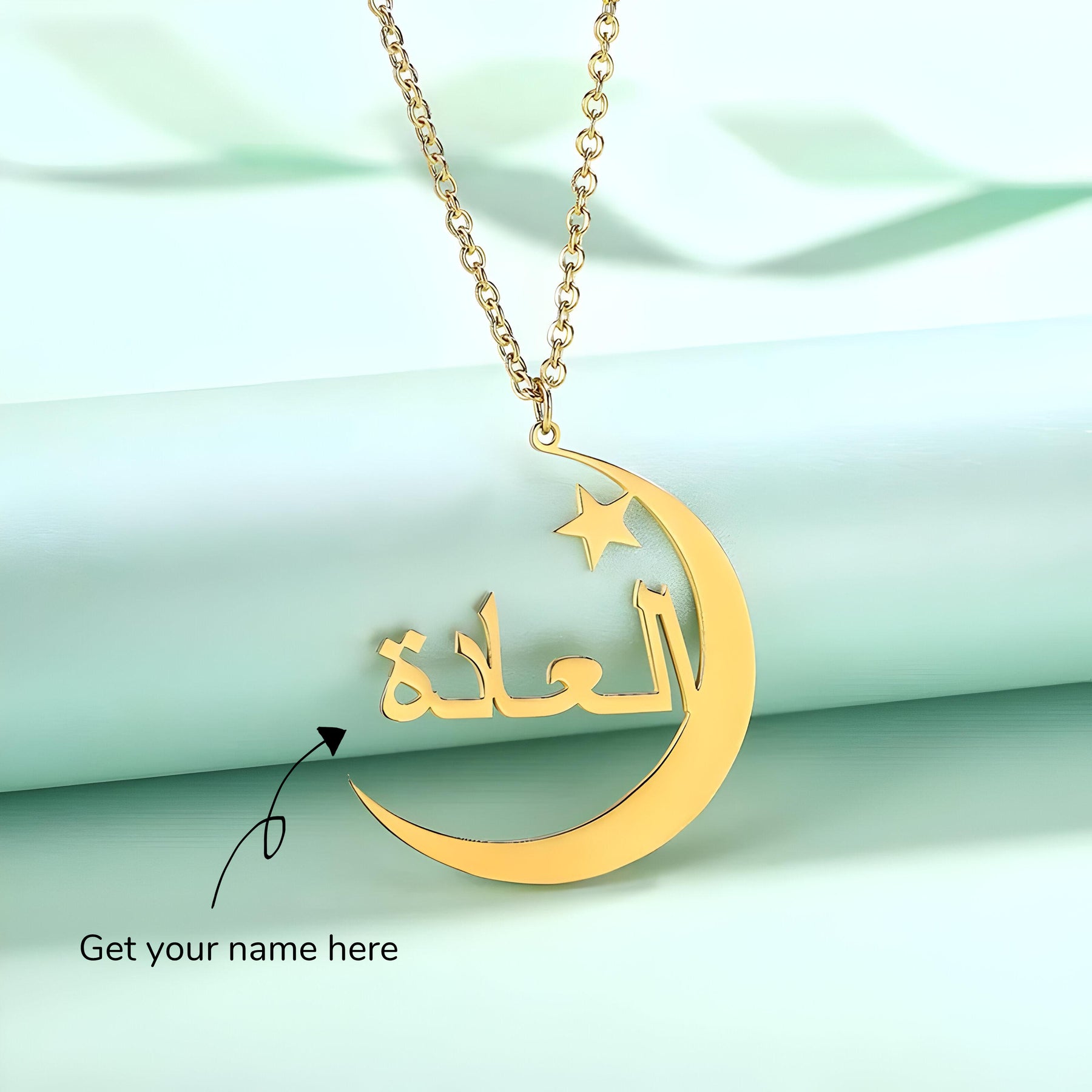 Personalised Arabic Crescent Moon Name Pendant