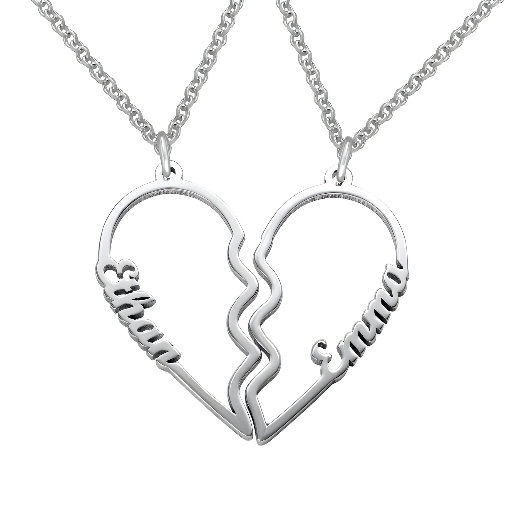 Personalised Broken Hearts Couple Name Pendant (Pair of 2)