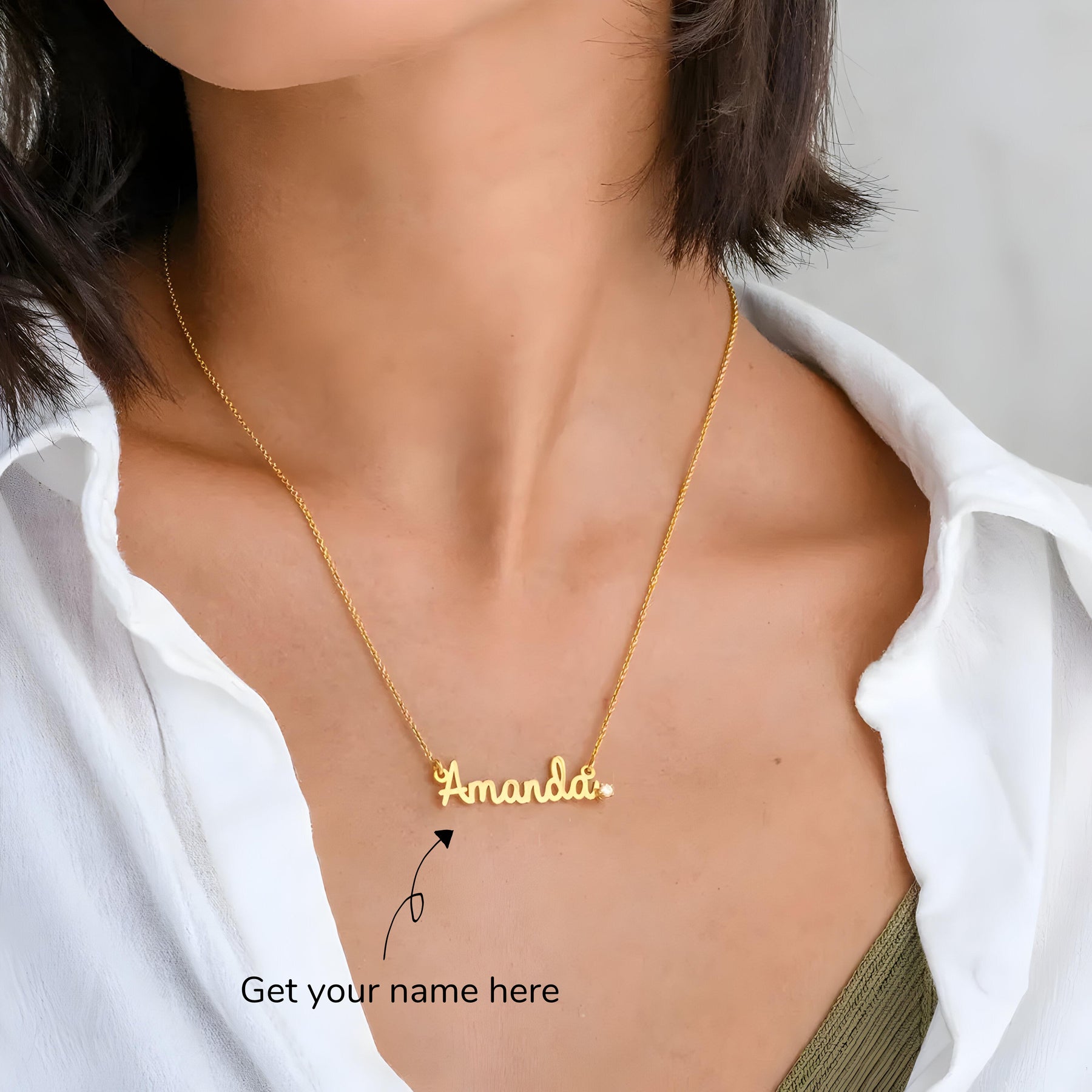 Personalised Diamond Studded Cursive Name Pendant