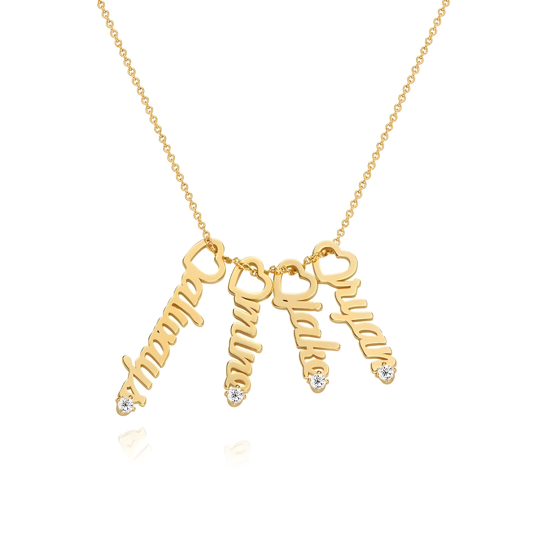 Personalised Diamond Studded Heart Drop Vertical Name Pendant