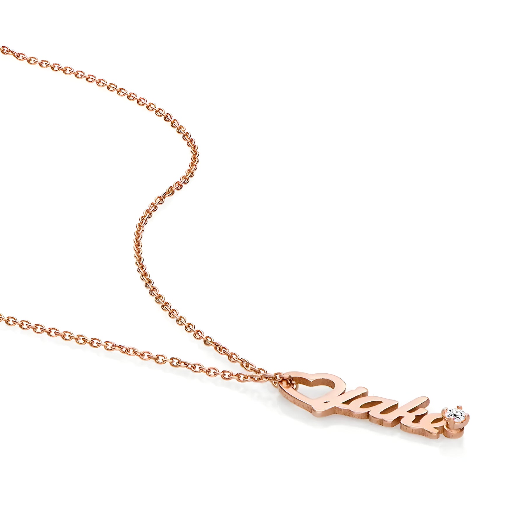 Personalised Diamond Studded Heart Drop Vertical Name Pendant