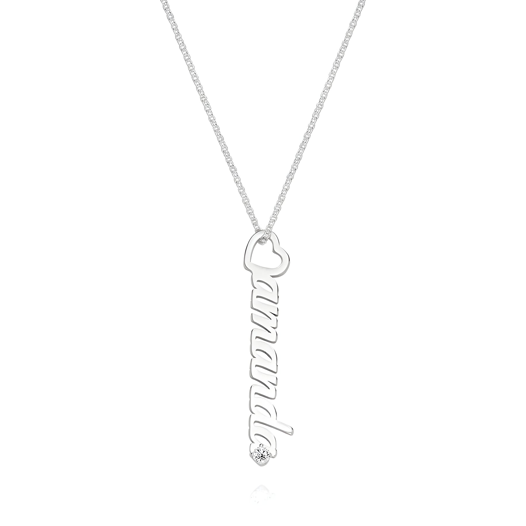 Personalised Diamond Studded Heart Drop Vertical Name Pendant