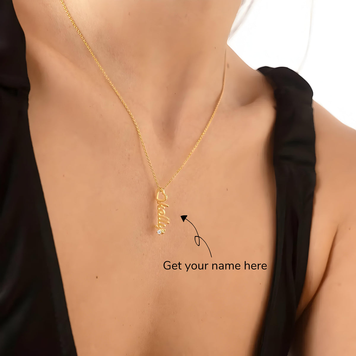 Personalised Diamond Studded Heart Drop Vertical Name Pendant