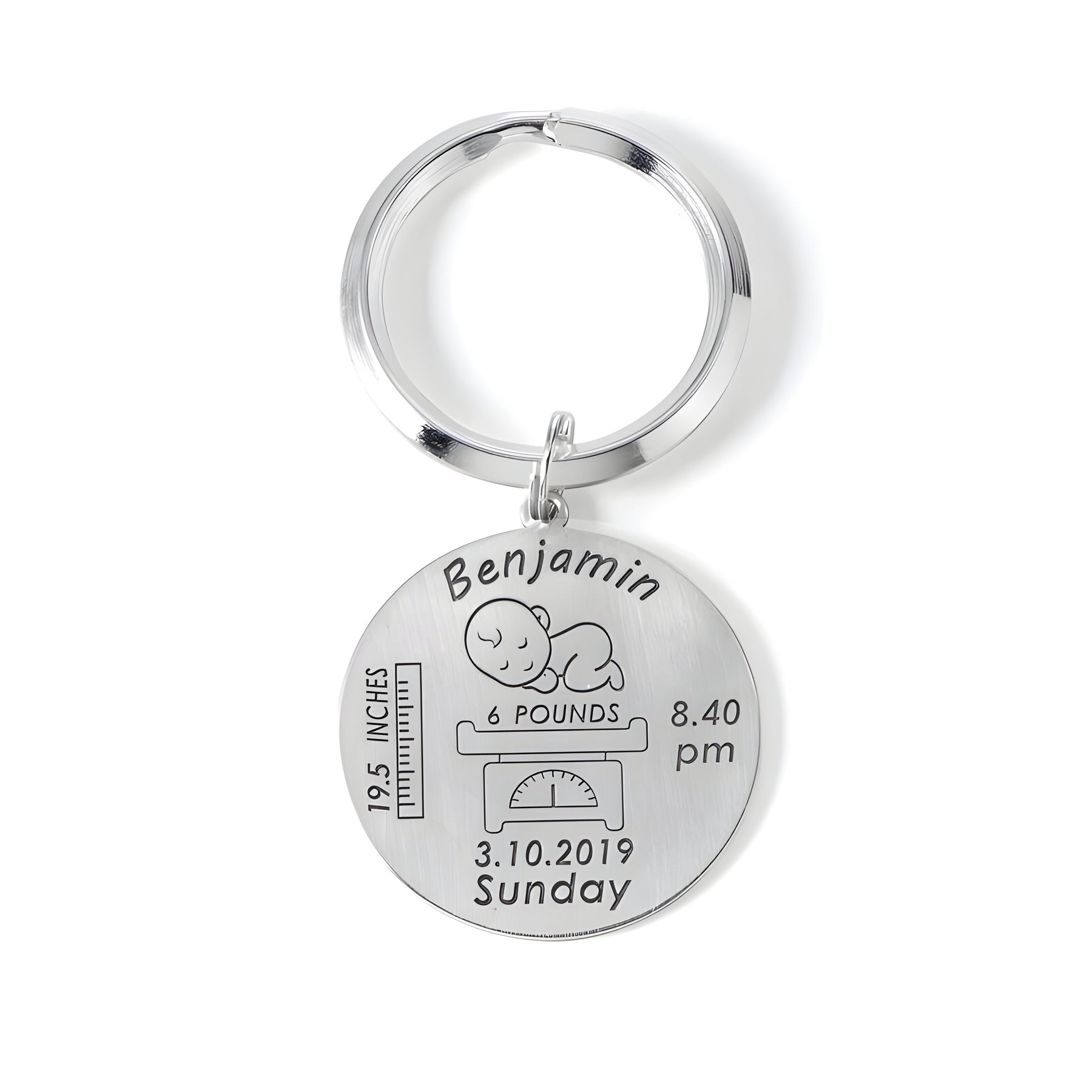 Personalised Engraved Baby Birth Keychain