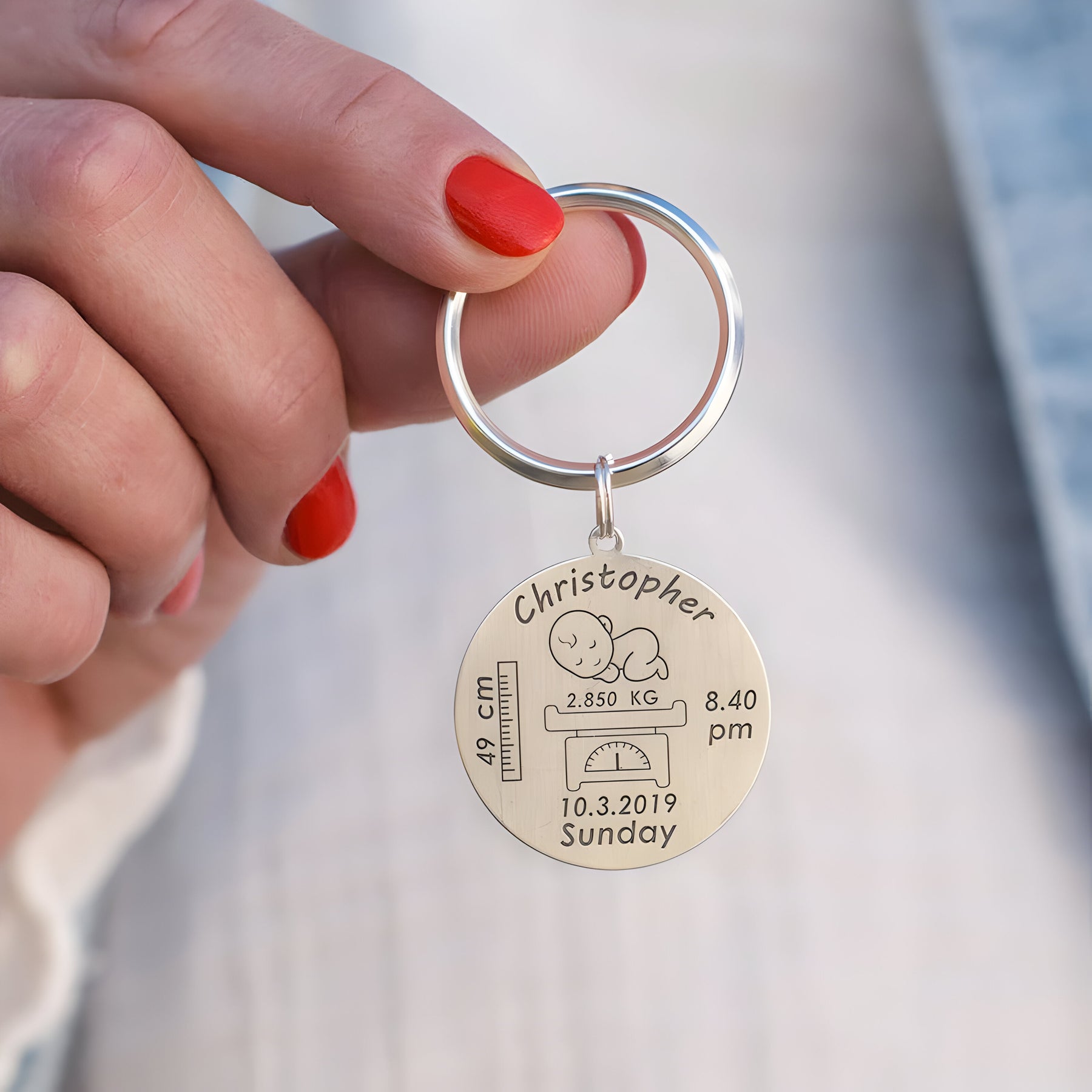 Personalised Engraved Baby Birth Keychain