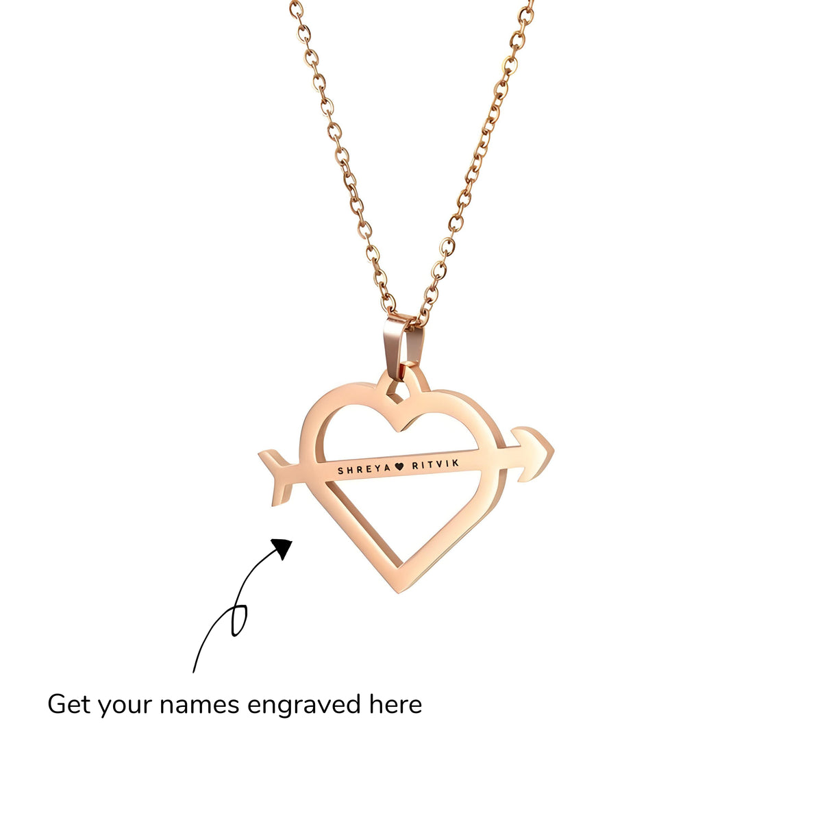 Personalised Engraved Heart & Arrow Couple Name Pendant