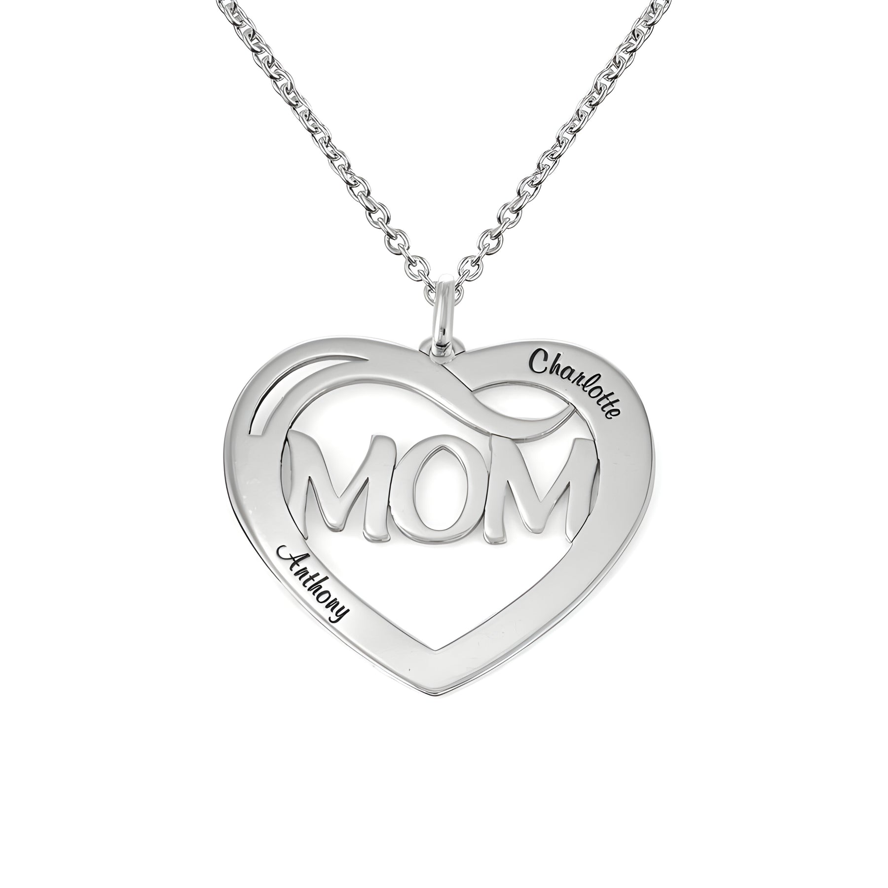 Personalised Engraved Heart Mom & Kids Name Pendant