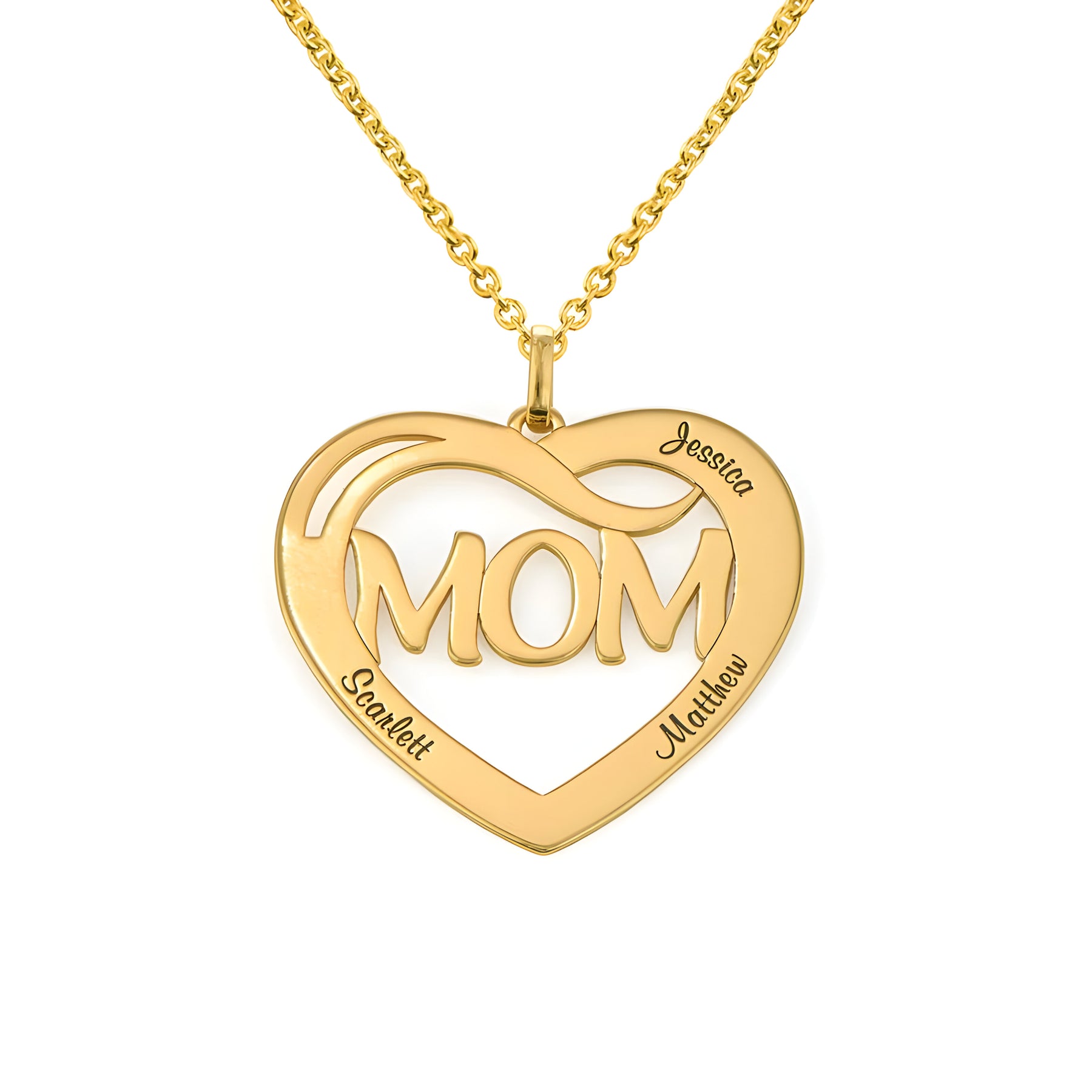 Personalised Engraved Heart Mom & Kids Name Pendant